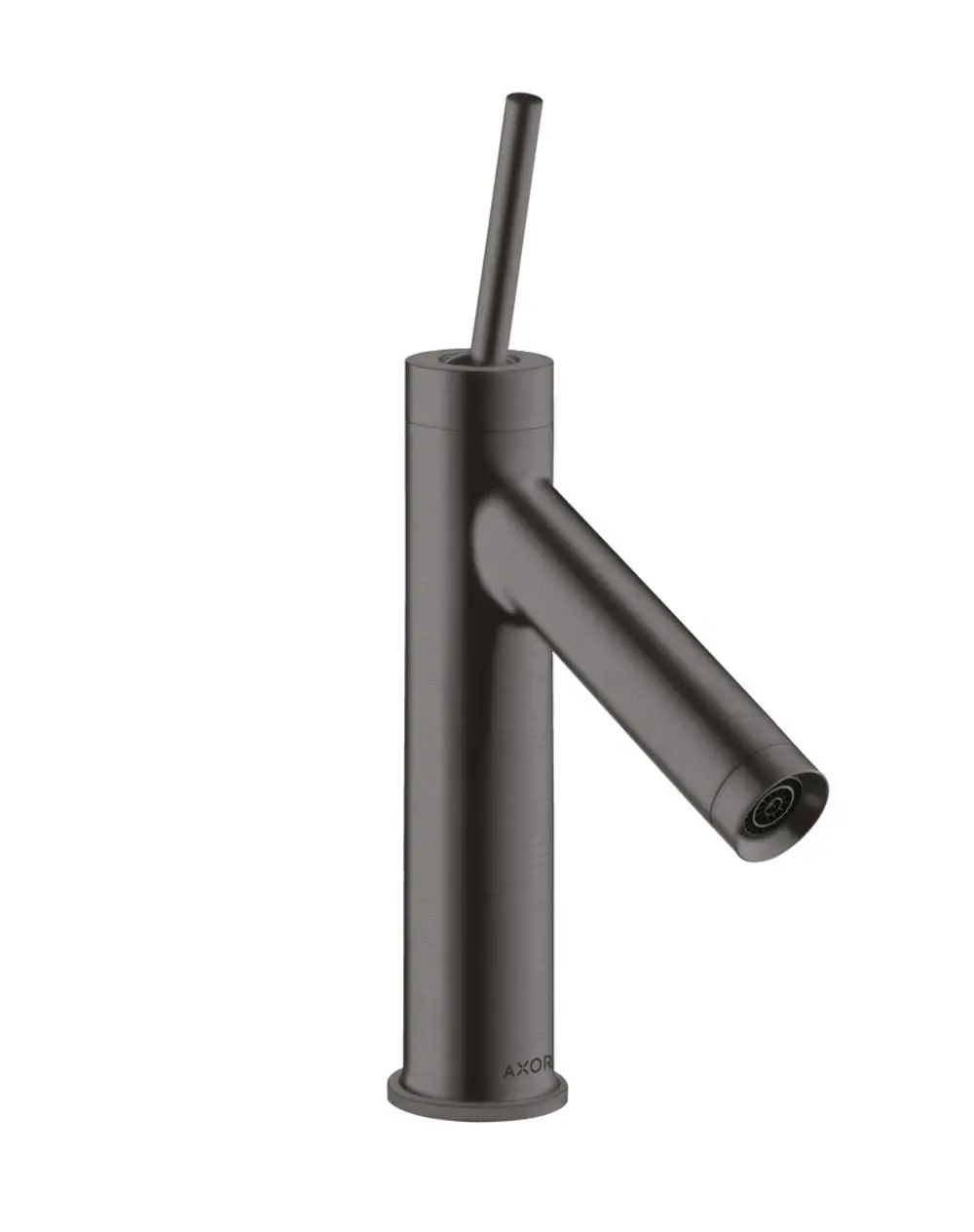 Einhebel-Waschtischmischer in Brushed Black Chrome von AXOR mit seitlichem Pingriff und Ablaufgarnitur. Modernes Design mit einem schwenkbaren Auslauf.